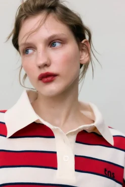Acacia Woman Polo Tulip Red & Midnight Stripes
