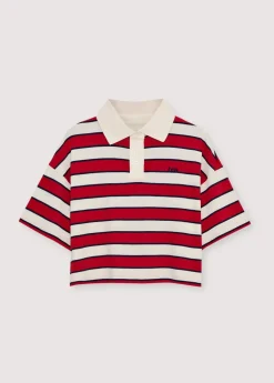 Acacia Woman Polo Tulip Red & Midnight Stripes