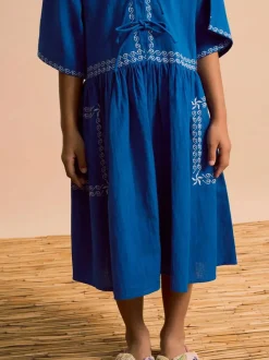 Barcos Embroidered Dress Blue