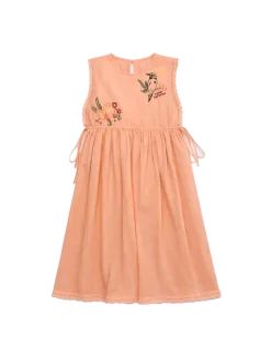 Birds Embroidered Dress Orange