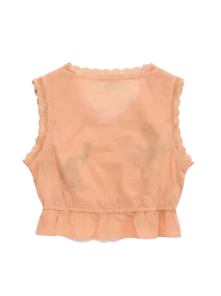 Birds Embroidered Ruffle Top Orange