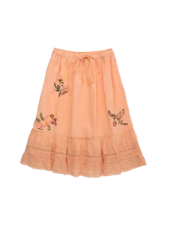 Birds Embroidered Skirt Peach