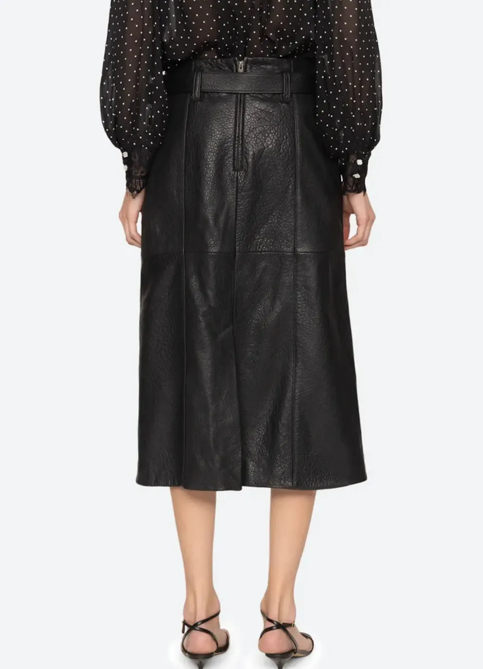 Gwen leather belted midi skirt