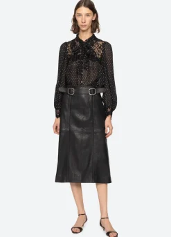 Gwen leather belted midi skirt