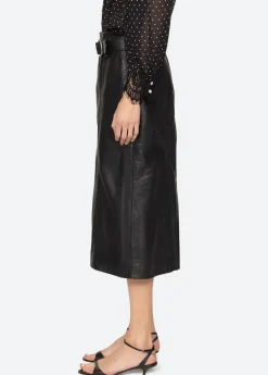 Gwen leather belted midi skirt