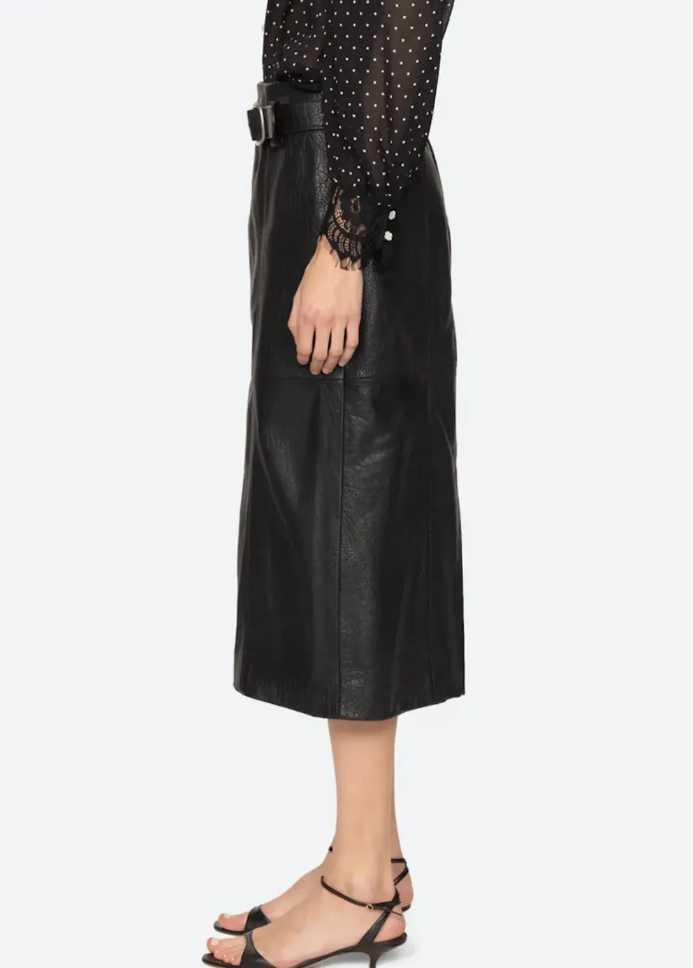 Gwen leather belted midi skirt