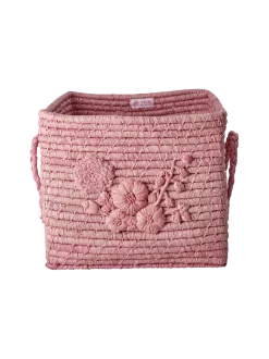 Kosz na zabawki Flower embroidery raffia basket