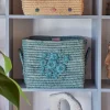 Kosz na zabawki Flower embroidery raffia basket