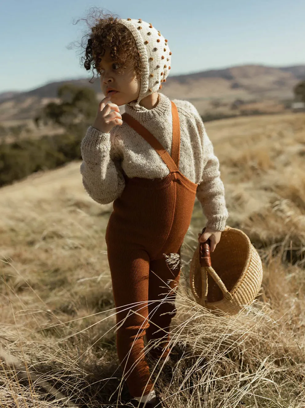 legginsy z wełną merino na szelkach w stylu vintage