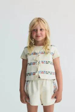 Malva Short Flower Embroidery Natural Denim