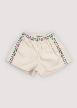 Malva Short Flower Embroidery Natural Denim