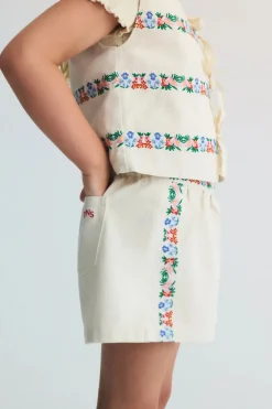 Malva Waistcoat Flower Embroidery Natural Denim