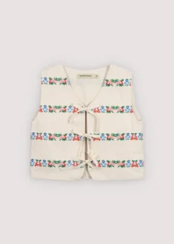 Malva Waistcoat Flower Embroidery Natural Denim