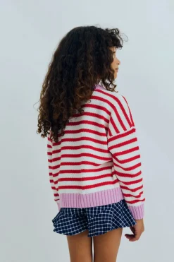 Marigold Jumper Tulip Red & Pink Lavander Stripes