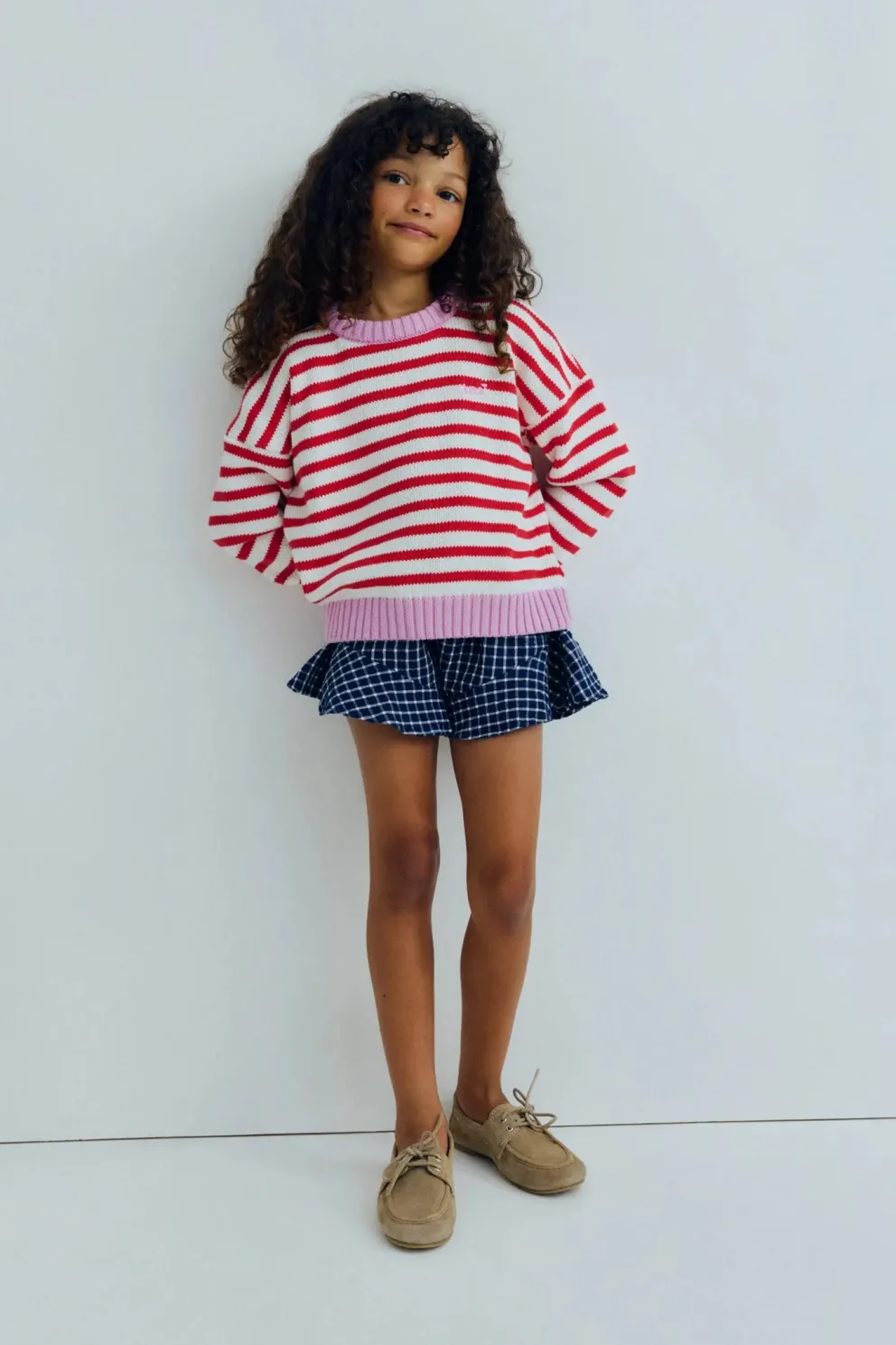 Marigold Jumper Tulip Red & Pink Lavander Stripes
