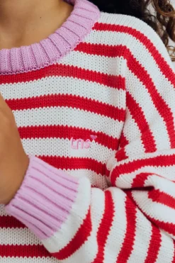Marigold Jumper Tulip Red & Pink Lavander Stripes
