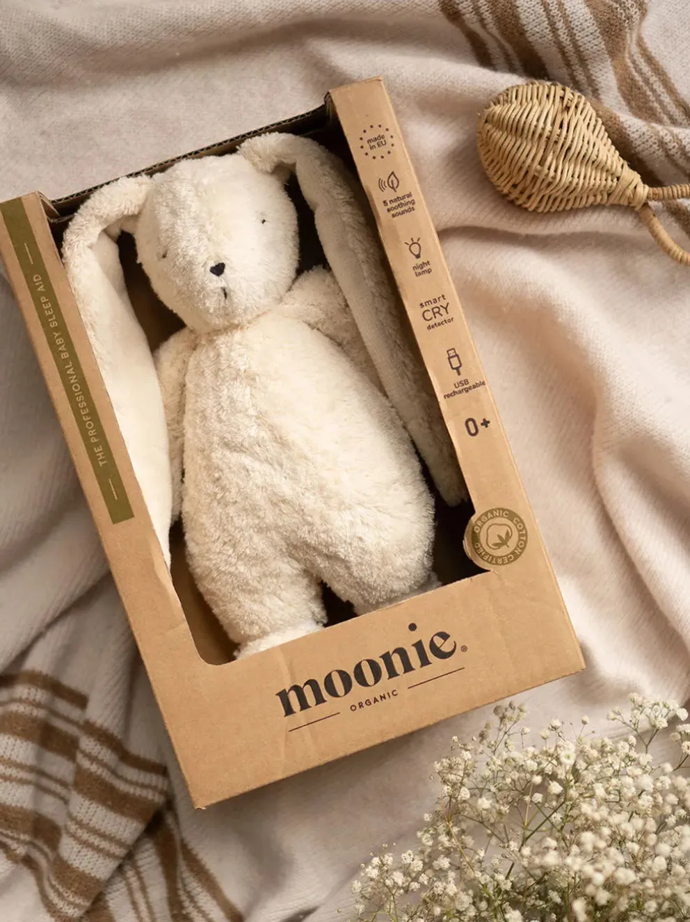 Szumiący króliczek organic z lampką nocną