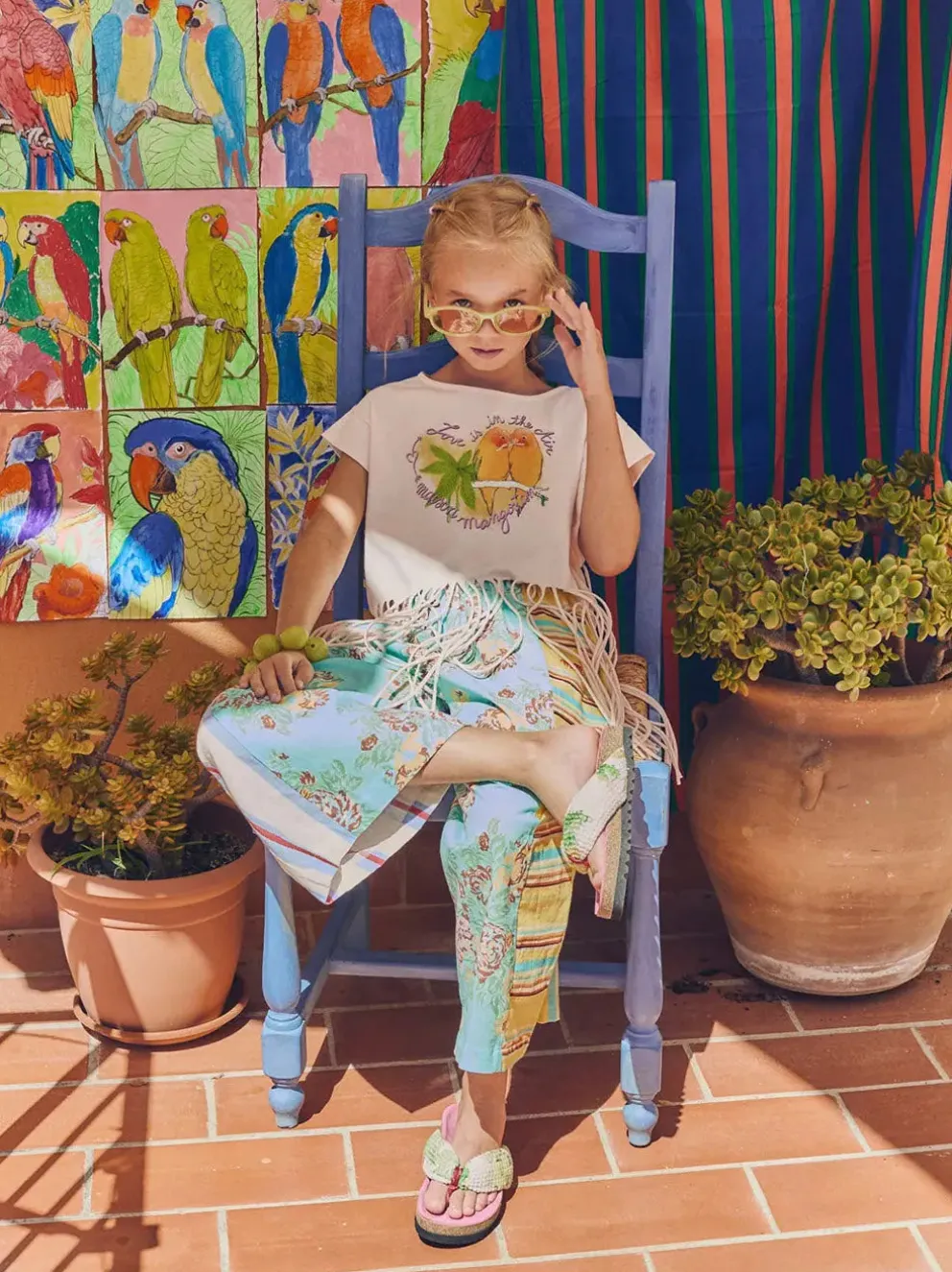 Vintage Flowers Patchwork Pants Mint