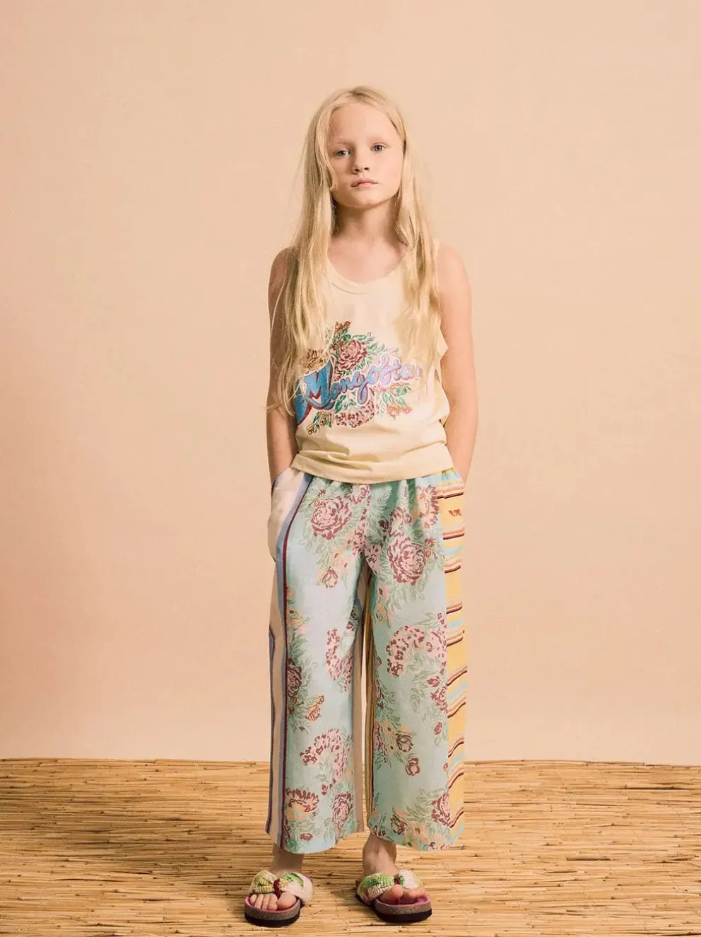 Vintage Flowers Patchwork Pants Mint